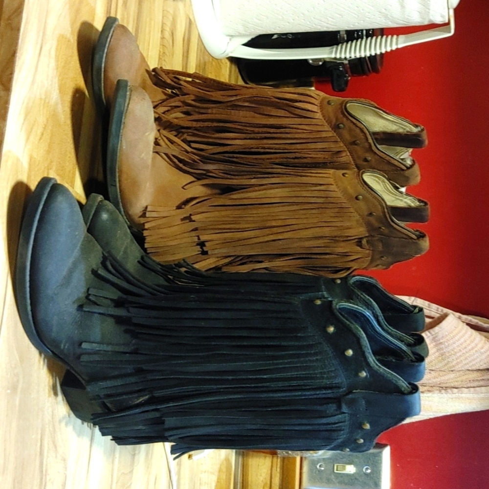 Real Leather upper Old West fringe boots